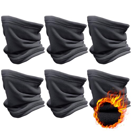 6 Pieces Winter Neck Warmers Ski Face Mask Fleece Gaiter Windproof Face Covering Neck Gaiter Scarf (Black) - Main Image