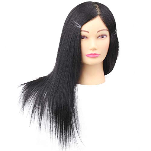 Femal Mannequin Training Head with Real Human Hair and Synthetic Hairdressing Training Model Head Manikin Cosmetology Doll Head with Free Clamp (18 inch, 1B)