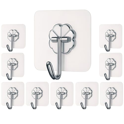 Image of Self Adhesive Wall Hooks - Heavy Duty 10 Pcs Wall Hanger Hook Without Drilling - Nail Free Wall Hooks for Hanging Sticky Hooks for Wall Heavy Items (Style 1)