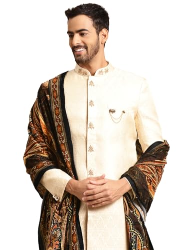 Image of Kisah Men's Silk Blend Textured Sherwani Set Regular Fit | Wedding, Festive & Occasion Wear