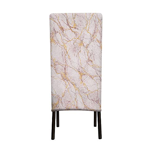 Wondertify White Marble Chair Covers For Dining Room Gold Glitter And Pink Veins Stone Texture Artificial Marbled Surface Stretch Slipcovers Chair Protector Decor For Home And Banquet #TOP3