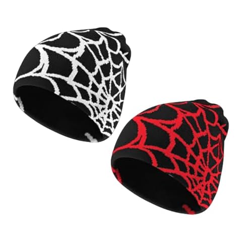 Pooyikoi Women Beanie Winter Warm Beanies Men Casual Skullies Outdoor Y2K Gothic Spider Pattern Wool Acrylic Knitted Hat Cover