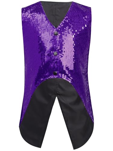 Kids Boys Shiny Sequin Tuxedo Vest Sparkly Tails Waistcoat Sleeveless Dress Coat Tailcoat Jacket