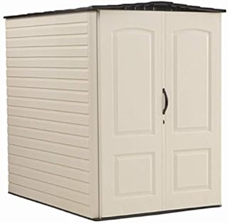 Rubbermaid Large Plastic Vertical Resin Weather Resistant Storage Shed, 5 x 6 Ft., Sandstone, for Garden/Backyard/Home/Pool/Bikes/Lawn Mowers