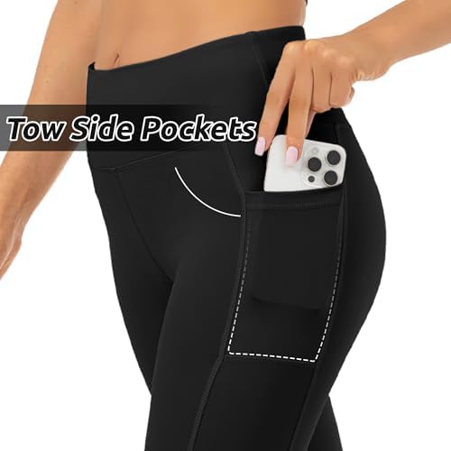 KEEPFAST Capri Leggings for Women High Waisted Leggings with Pockets Tummy Control Yoga Pants for Athletic Workout Cycling Black - 4