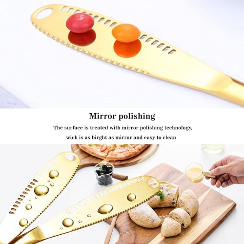 Image of Butter Spreader Knife, Stainless Steel, 3 in 1 Kitchen Gadgets, Curler, Butter Grater, Shredding Slots and with Serrated Edge Knife with Hole(Gold-Red, Pack of 1)