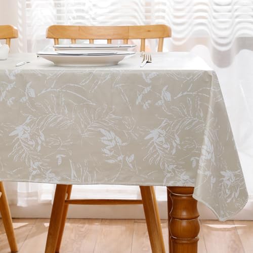 Image of Heavy Duty Vinyl Tablecloth with Flannel Backing Waterproof Oil-Proof Plastic Table Cloth Stain-Resistant Wipeable Rectangle or Square Table Cover for Indoor and Outdoor (Beige Leaf,60x102 Inch)