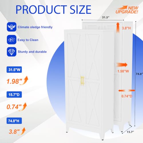 Image of GAIOUS 74.8 inch Tall Kitchen Pantry Cabinet, Metal File Storage Cabinet White