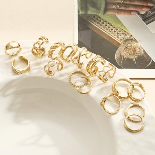 XIUQILAI 16 Pcs Chunky Gold Rings Set for Women, Stackable Finger Midi Rings, Dainty Gold Stacking Statement Womens ring pack — view 4