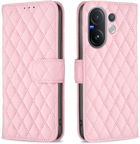 Image of ClickCase for vivo V60e 5G Puffer Bubbly Soft Faux Leather Back Case Magnetic Wallet Flip Cover for vivo V60e 5G (English Pink)