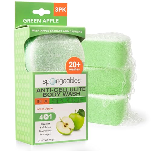 Spongeables Anti Cellulite Body Wash in a 20+ Wash Sponge, Apple, 3 Count