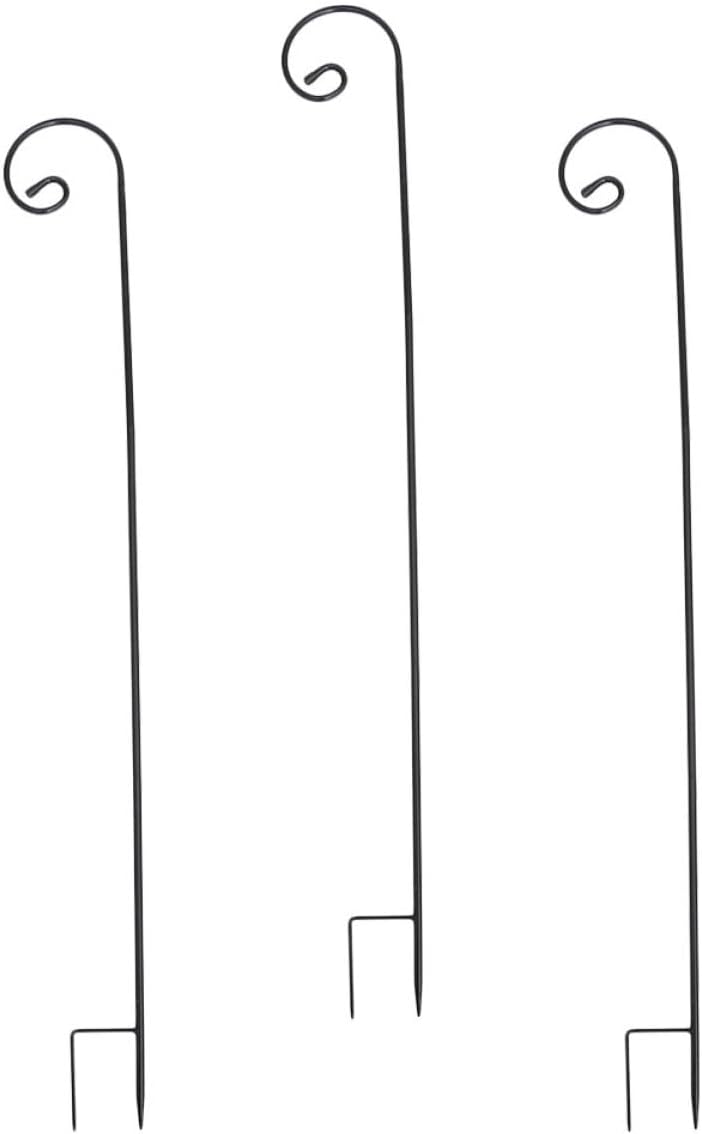 3pcs Iron Shepherd Hooks Outdoor Garden Insert Ground Hanging Hooks Black 120cm Height Rust-Resistant Plant Hangers for Patio Lawn Yard