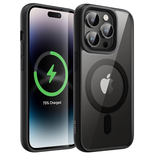 JETech Funda Magnética para iPhone 14 Pro 6,1 Pulgadas MagSafe, TPU Mate, Respaldo Transparente, Negro Espacial