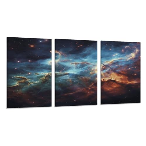 Toile murale espace galaxie en 3 panneaux verticaux pour salon et bureau