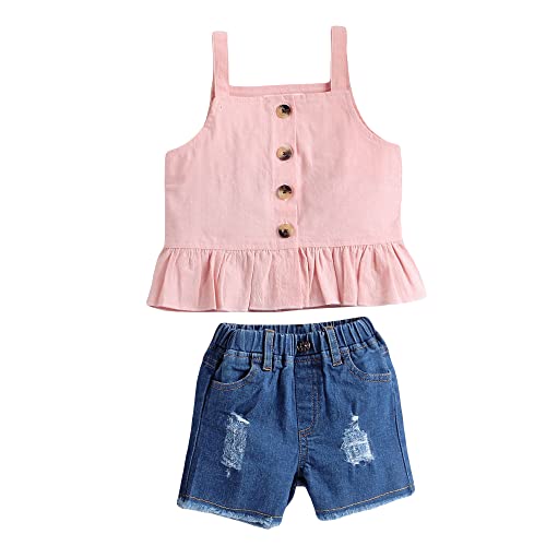 Image of Hopscotch Girls Cotton Solid Blouse And Shorts Set In Pink Color