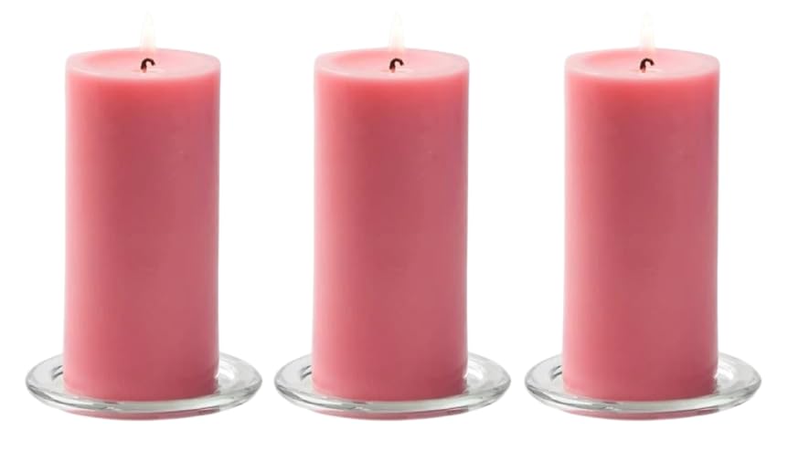 Image of Paraffin Wax Pillar Candles Perfect for Decoration of Dinner, Wedding Parties, Church, Spa, Restaurant, Smokeless Dripless Long Lasting(Set of 3, 4 inches)(Pink)