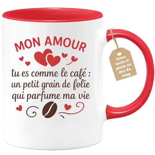 quotedazur Café-Croissant - Mug Saint-valentin Coeur - Tasse Romantique Idée Message Mon Amour Café Homme Femme - Cadeau Original Pour Couple Amoureux Petit...