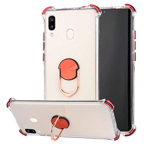 Robinsoni Case Compatible with Samsung Galaxy A30 Cover Silicone TPU Case Transparent Four-corner Airbag Drop-proof Case with Ring Clear Kickstand Cover Ultra Thin Bumper Shockproof Ring Case Red