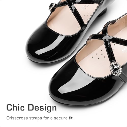 Dream Pairs Girls Dress Shoes Mary Jane High Heel Round Toe Straps Pumps Flower Wedding Party Princess Flats for Little/Big Kids3
