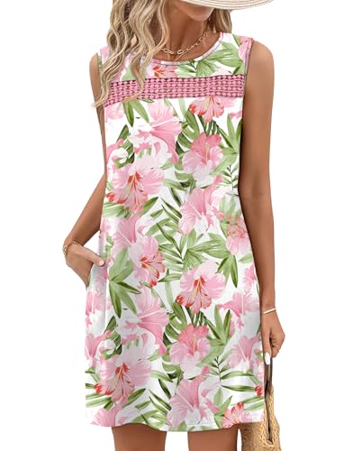 Image of WIHOLL Summer Dresses for Women 2026 Beach Vacation Spring Fashion Clothing Lace Mini Tank Dress with Pockets