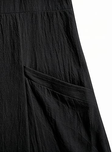 Image of Women's 65% Polyester 35% Cotton Crew Neck Midi Dress, Short Sleeve Dress with Pockets for Summer Daily Wear