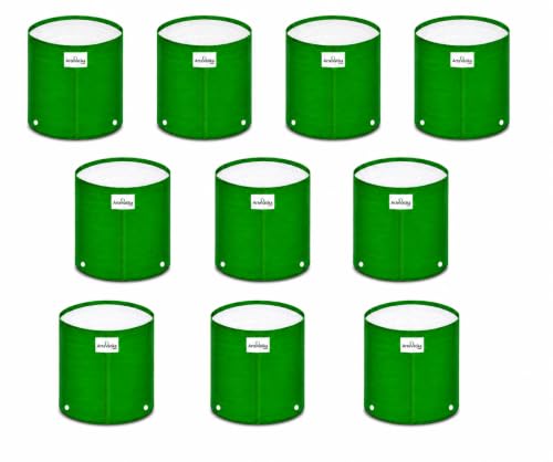 Image of Grow Bags for Terrace Gardening, Premium HDPE Green-Orange Large Planters for Fruit Trees, Vegetables, Flowers & Home Garden Pack of 10(15x15)
