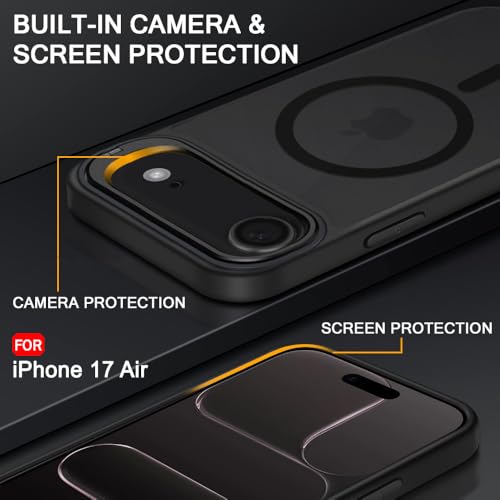 Image of TheGiftKart Hybrid Matte Frosted Back Cover Case for iPhone 17 Air Compatible with MagSafe | Built-in Stand | Shockproof Hard Back Cover Case for iPhone 17 Air (PC & TPU, Translucent Black)