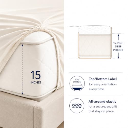 Image of Egyptian Cotton Sheets Queen Size Bed Set, 800TC Bed Sheets - Coconut Milk | 15 inch Deep Pocket Hotel Luxury Queen Size Sheets Set, OEKO-TEX Certified Soft Sateen Weave, Breathable & Cooling Sheets Queen