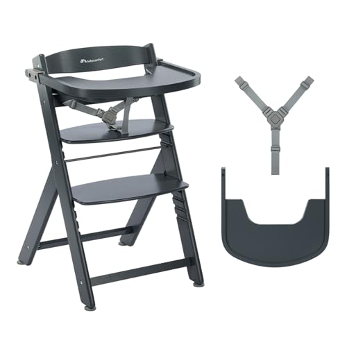 Bebeconfort Timba 2 Trona Evolutiva Bebé Madera, +6 Meses, Hasta 110 kg, Silla Trona Bebé Comedor Ergonómica, Apta para Mayoría de Mesas, Bandeja Extraíble, Asiento/Reposapiés Regulables, Warm Grey