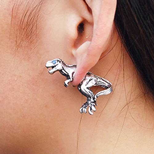 GserGdK Dinosaur Fashion Personality Piercing Stud Earrings, Ear Clip Punk Style European and American Retro Fashion Ear Buckle Animal Personality Stud Earrings (Gray)