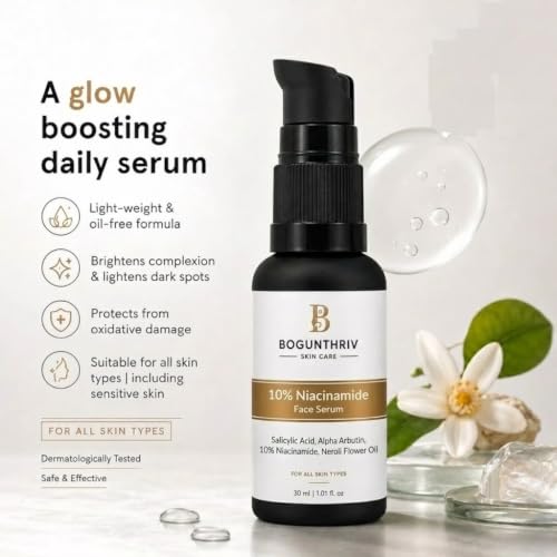 Image of 10% Niacinamide Face Serum with Salicylic Acid, Alpha Arbutin & Neroli Extract for Glowing Skin | Lightweight Non-Sticky Hydrating & Brightening Formula for Men & Women | 30ml