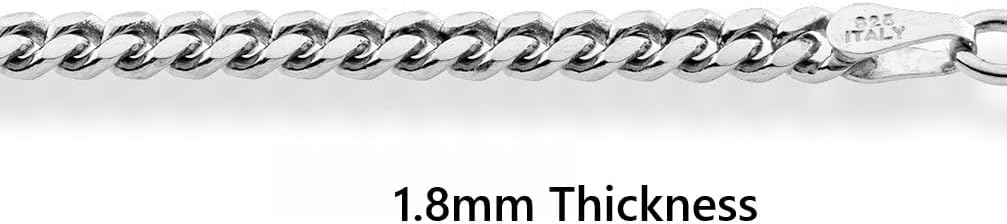 Miabella Italian Thick 925 Sterling Silver Solid Cuban Link Curb Chain Bracelet for Men, 3.2mm, 5mm, 7mm Made in Italy