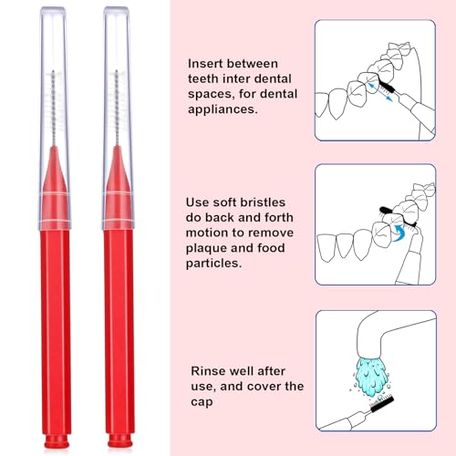 Image of Patelai 100 Pieces Braces Dental Brush for Cleaner Interdental Toothpick Dental Tooth Flossing Head Oral Hygiene Flosser Toothpick Cleaners Tooth Tool(Red,Suitable Size)