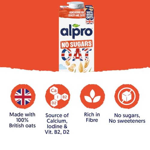 Alpro Oat Drink - No Sugars - 100% British Oats - Unsweetened Plant-Based Long Life Dairy Free & Lactose Free Milk Alternative - 1L (Pack of 8)