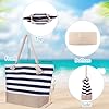 ViEinkaufen Waterproof Beach Bag,Beach Bags for Women with Zipper,Summer Tote Bags Canvas Stripe Travel Bag Reusable Shopping Shoulder Handbags for Pool Gym Picnic Holiday Essentials (Navy Blue) #3