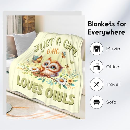 Owl Blanket, Cute Soft Throw Gifts for Women, Cozy Flannel Throw Blankets for Couch Office, Yellow 60"x80"
