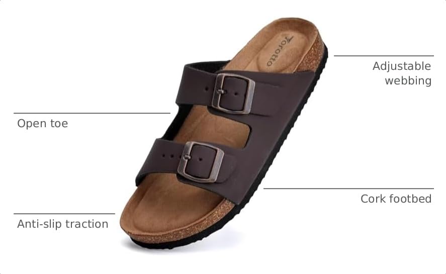 Image of Torotto Womens Slides with Cork Footbed Open Toe Adjustable Webbing Flat Sandals for Walking | Beach | Indoor