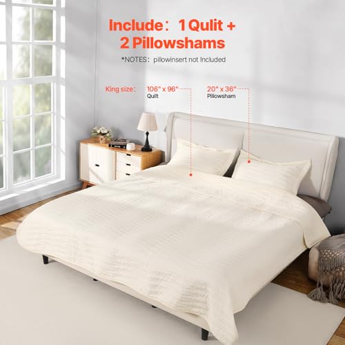 Image of VEVOR King Quilt Set, 3-Piece Lightweight Comforter, Microfiber King Size Bedding Set, Beige Bedspreads with 1 Quilt and 2 Pillow Shams, Lightweight Bedspread Coverlet Bedding Set, for All Season