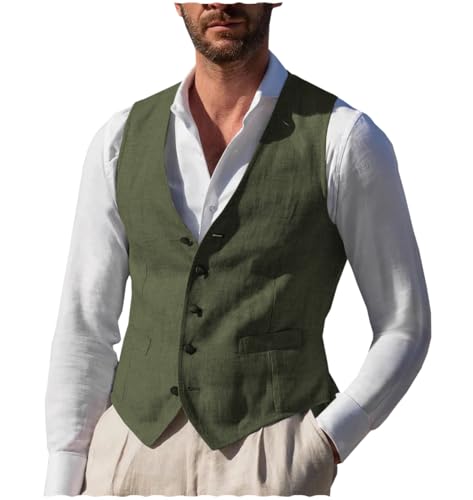 Men Summer Linen Vest Beach Casual Wedding Leisure Waistcoat Groomsmen Vest For Men 5