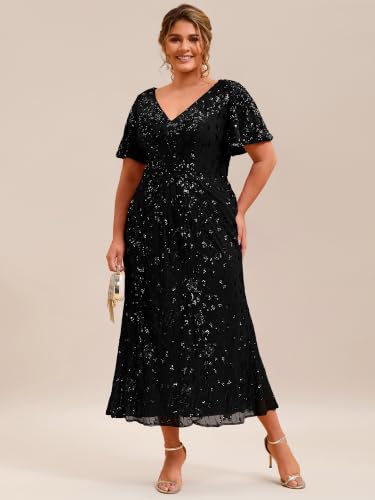 Image of Ever-Pretty Plus Women's Sequin Maxi Plus Size Formal Mother of Bride Dress