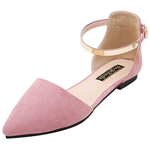 Jamron Mujer Dedo Punteado Terciopelo Bailarinas Elegante D'orsay Pumps Plano Zapatos de Vestir Rosado SN02330 EU40.5