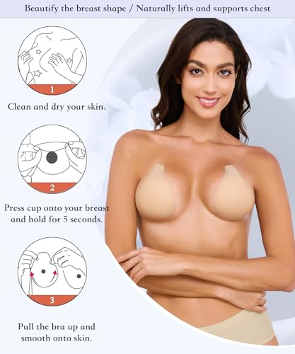 Image of Bontierie Nipple Covers Sticky Push up Bra Added Lift Seamless Ultra-Thin Pasties Women Adhesive Bras