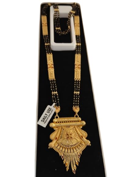 JAITU JEWELS Antique Gold-Plated Long Mangalsutra for Women | Traditional Temple Jewelry Pendant with Intricate Enamel Meenakari Art | 24-Inch Triple-Strand Black Bead Mala | Ethnic Suhag Symbol for Weddings & Festivals