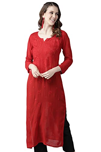 Image of Ada Hand Embroidered Lucknowi Chikankari Viscose Georgette Kurta Kurti for Women A411185