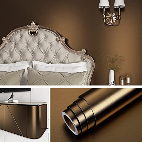 Livelynine Papel Pintado Autoadhesivo Dorado Pared Cocina Dormitorio Salon Impermeable Vinilo Adhesivo Oro Metalizado Papel Adhesivo para Muebles de Cocina Armarios Vinilo Nevera Puerta 40CMx2M