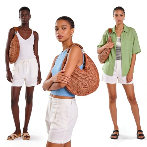 Bolso Hobo de Paja para Mujer estilo Media Luna miniatura 4