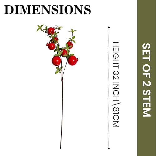 Image of Art Street Artificial Pomegranate Plant Stick with Red Fruits - Realistic Faux Pomegranate Branch for Home Decor, Vase Fillers, Festive & Wedding Decoration, (Set of 2), 32 Inch
