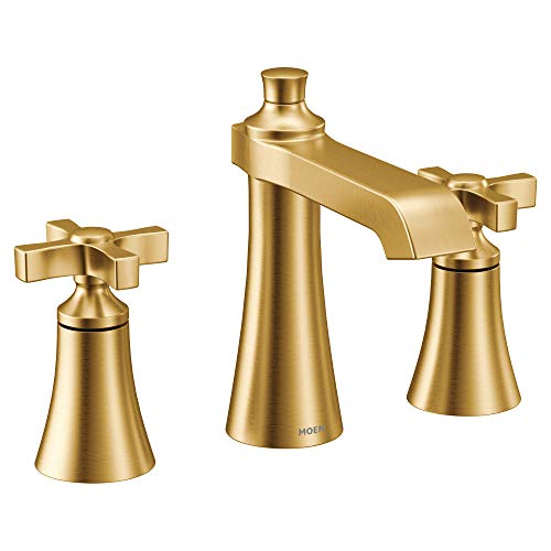 Moen TS6985BG Flara Two-Handle 8 in. Widespread Cross Handle Bathroom Faucet Trim Kit, Valve Required, Brushed Gold