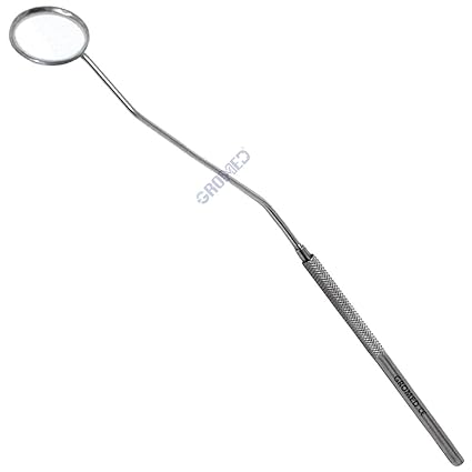 Gromed Post Nasal Mirror with SS Handle, Stainless Steel ENT Surgical Instruments (Curved Laryngeal?Mirror)