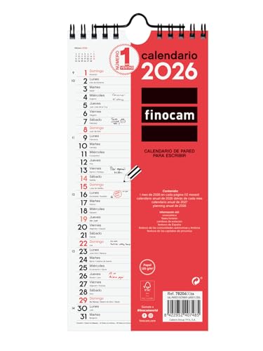 Finocam - Calendario Da Parete 2026 Mese Vista Gennaio - Dicembre (12 Mesi) | Calendario 2026 Per Annotare | Planner Mensile Neutro - Italiano